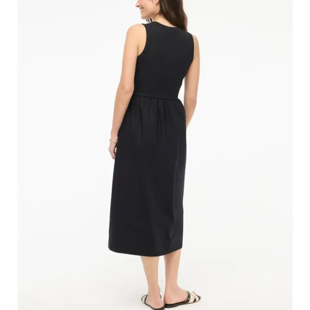 J.Crew Ribbed-Knit Mixy Dress Womens M Black Sleeveless Crew Neck Stretch Midi